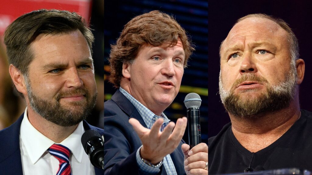 Tucker Carlson’s Traveling Conspiracy Show with J.D. Vance and Alex Jones