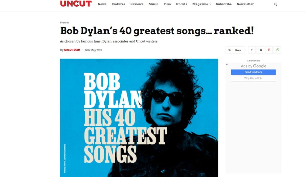 Bob Dylan: his 40 best songs in the Uncut “all star” chart