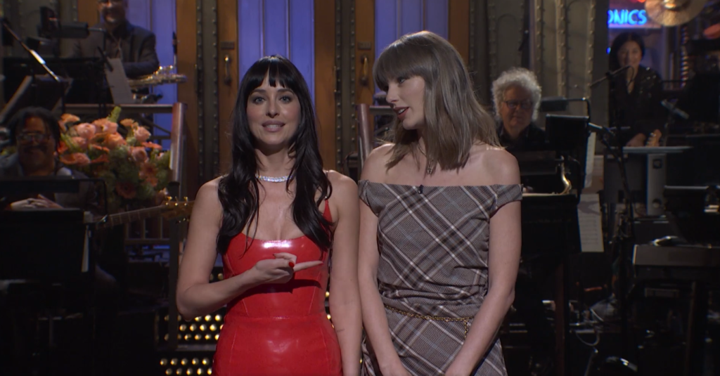 ‘SNL’: Dakota Johnson Confides in Taylor Swift About Dating Musicians